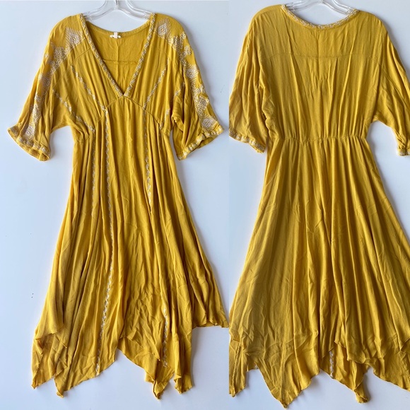 yellow embroidered maxi dress